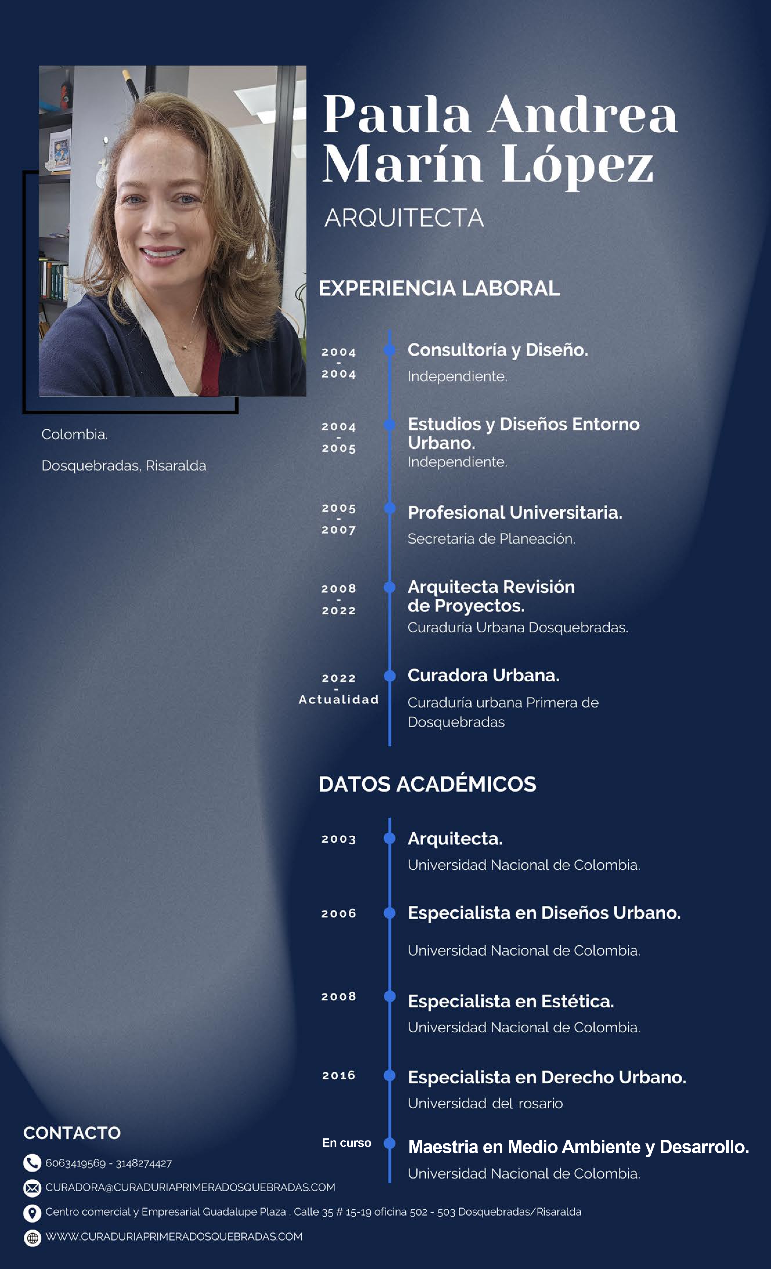 Hoja de Vida - Arq. Paula Andrea Marín López, Curadora Urbana Primera de Dosquebradas